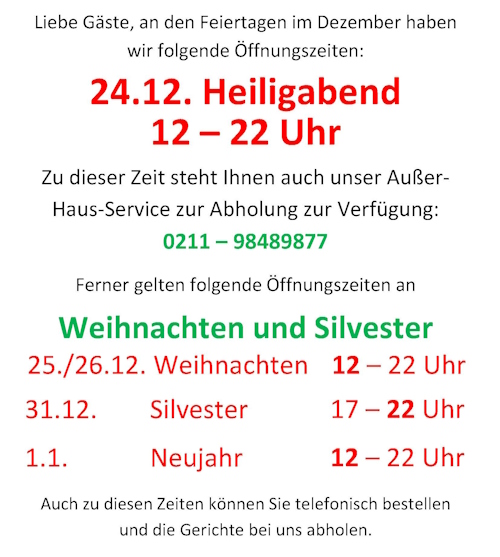 Öffnungszeiten Weihnachten & Silvester 2024